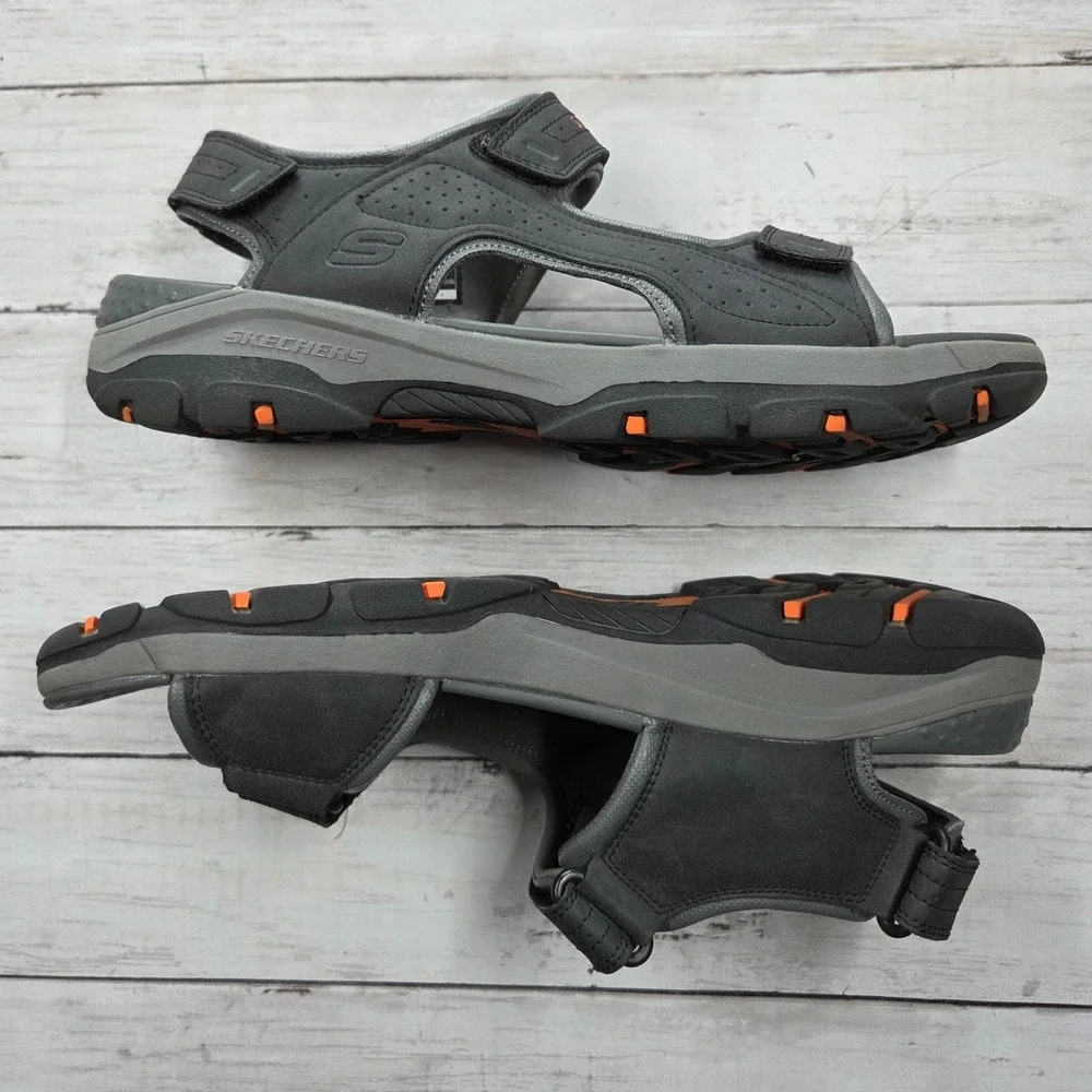 Skechers Tresmen Garo Luxe Foam Sandal Mens 12 Black Charcoal Triple Strap‎